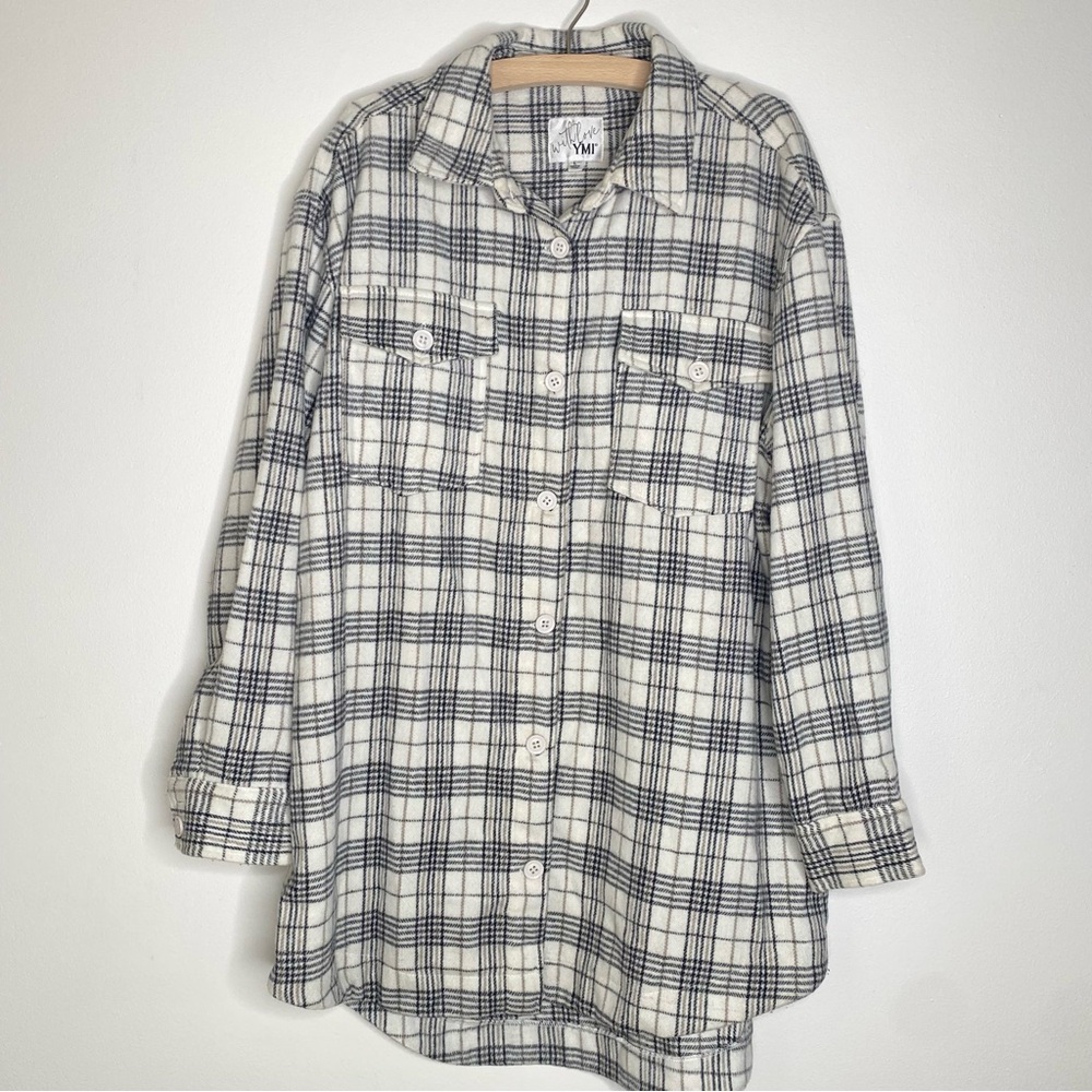 YMI Black White Plaid Button Down Shacket